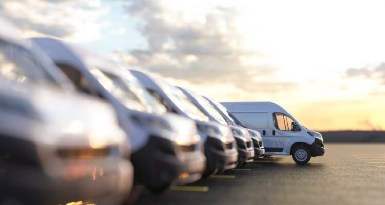 Generic row of new vans in a parking bay