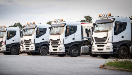 White trucks parked in a row