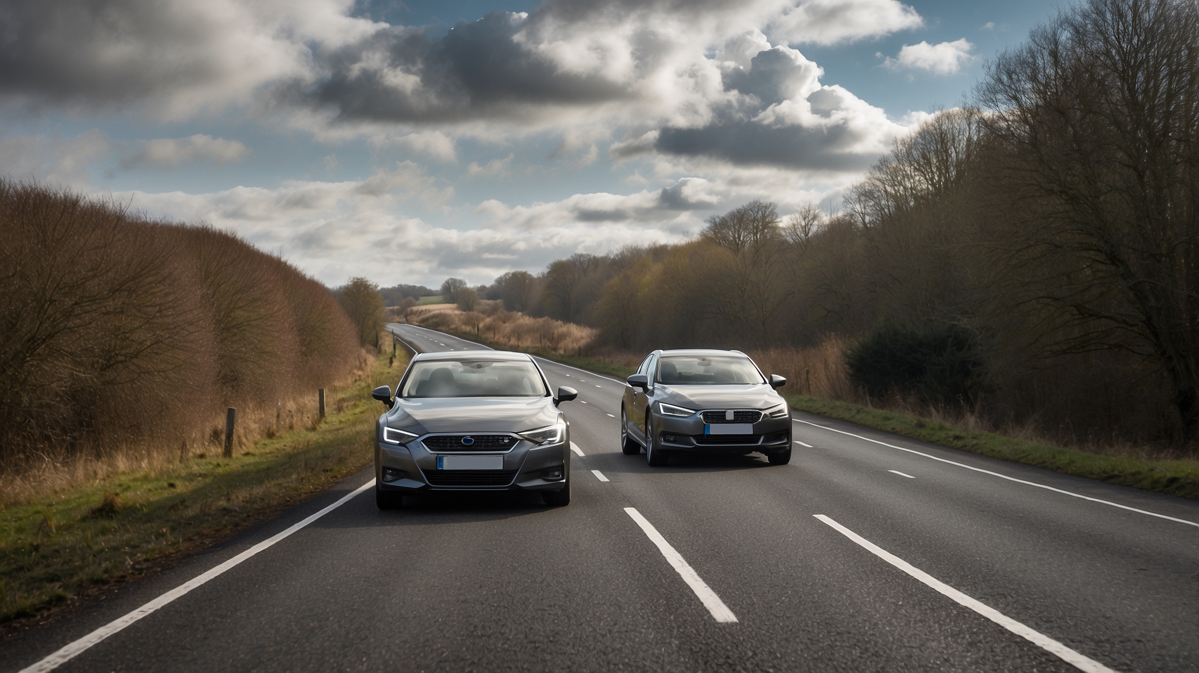 two cars on the road in the uk on a motorway