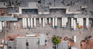 Arial view of trucks at loading bays