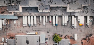 Arial view of trucks at loading bays