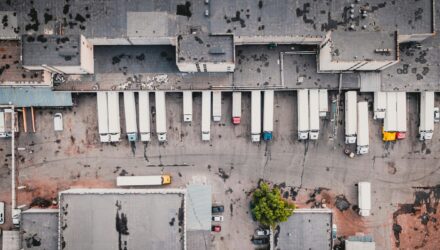 Arial view of trucks at loading bays