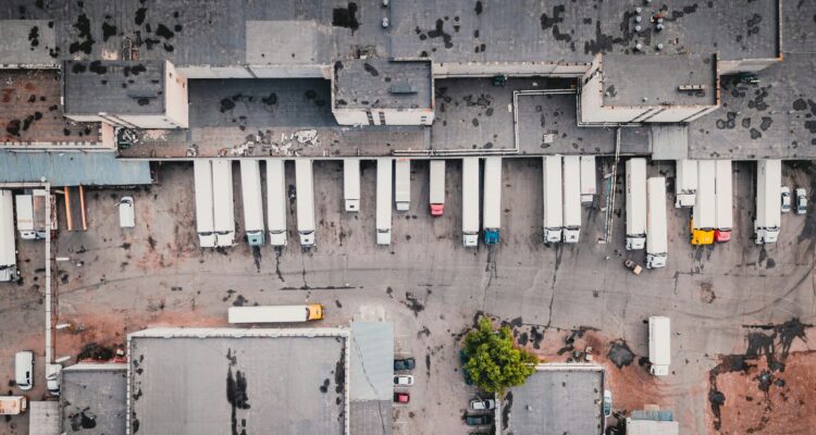 Arial view of trucks at loading bays