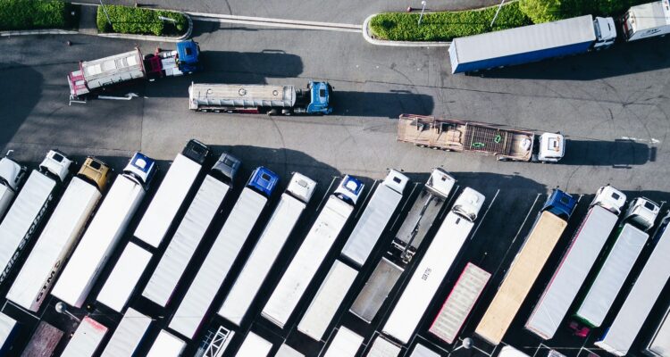 Arial view of parked lorries