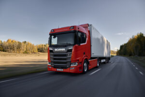 Red truck in landscape