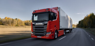 Red truck in landscape