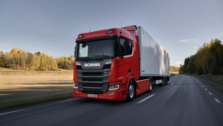 Red truck in landscape