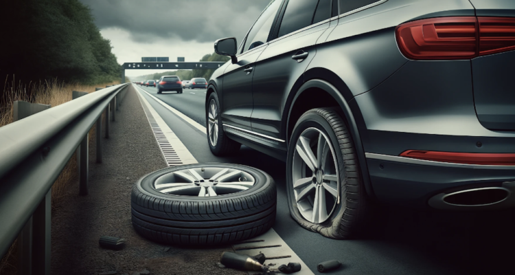 Car with puncture on the hardshoulder