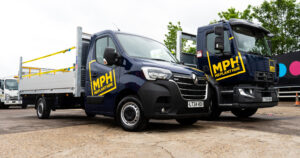 Mr Pant Hire operates a mixed fleet of plant and access vehicles, including tail lifts and service vehicles.