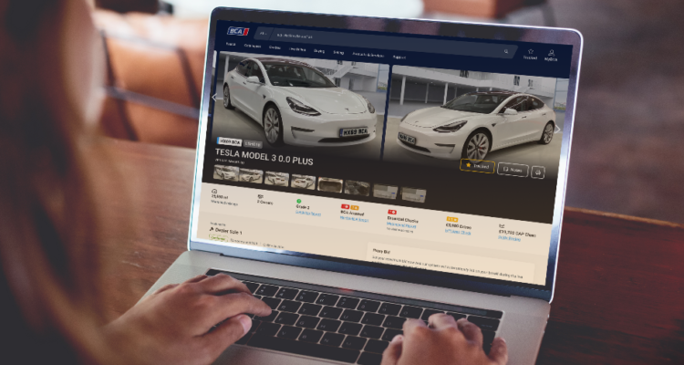 A laptop showing an electric vehicle available for purchase