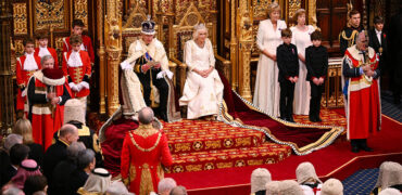 King preparing to give the King's Speeck in parliament