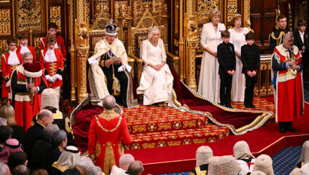 King preparing to give the King's Speeck in parliament