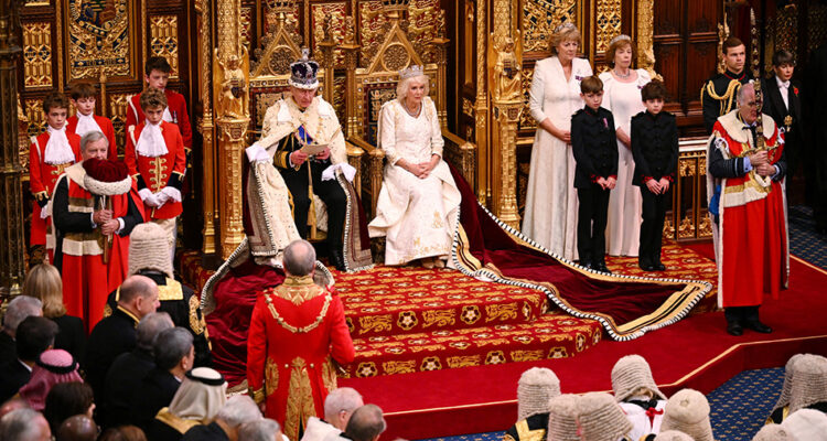 King preparing to give the King's Speeck in parliament