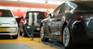 Electric car being recharged