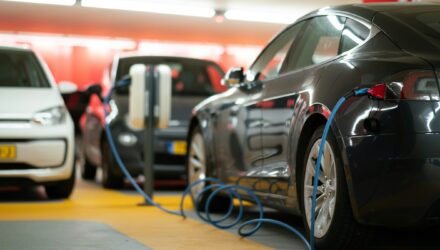 Electric car being recharged