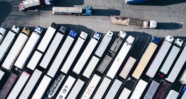 Arial view of parked lorries