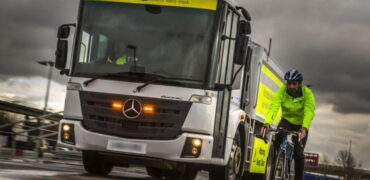 Truck passing a cyclist on a London road