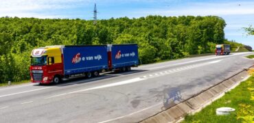 E. van Wijk Logistics DAF trucks on a country road