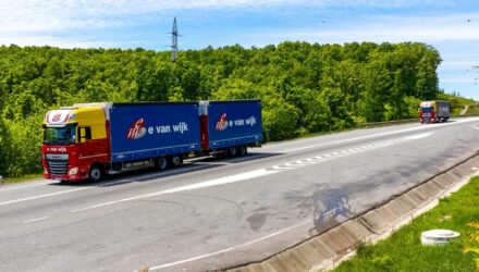 E. van Wijk Logistics DAF trucks on a country road