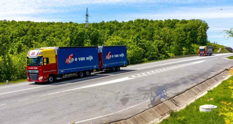 E. van Wijk Logistics DAF trucks on a country road