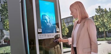 Woman using a charging station