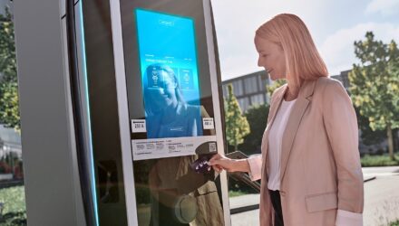 Woman using a charging station