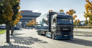 MAN eTGX in Leipzig, vehicle handover from customer Draexlmaier to Porsche