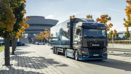 MAN eTGX in Leipzig, vehicle handover from customer Draexlmaier to Porsche