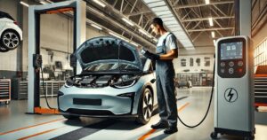 AI Generated image of an electric car being serviced