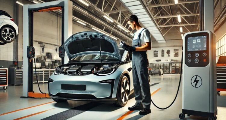 AI Generated image of an electric car being serviced
