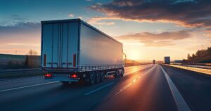 Truck on the road at sunset