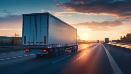 Truck on the road at sunset