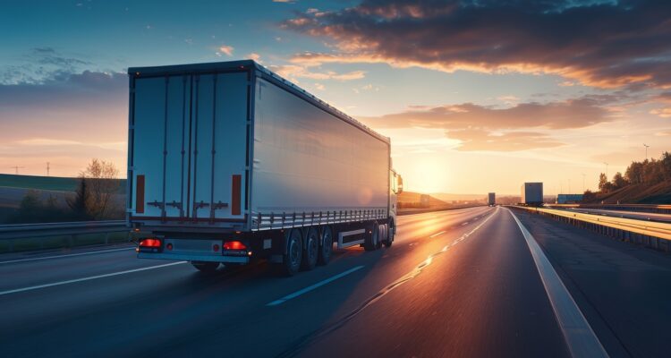 Truck on the road at sunset