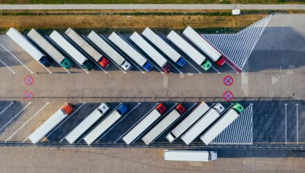 Arial view of parked lorries