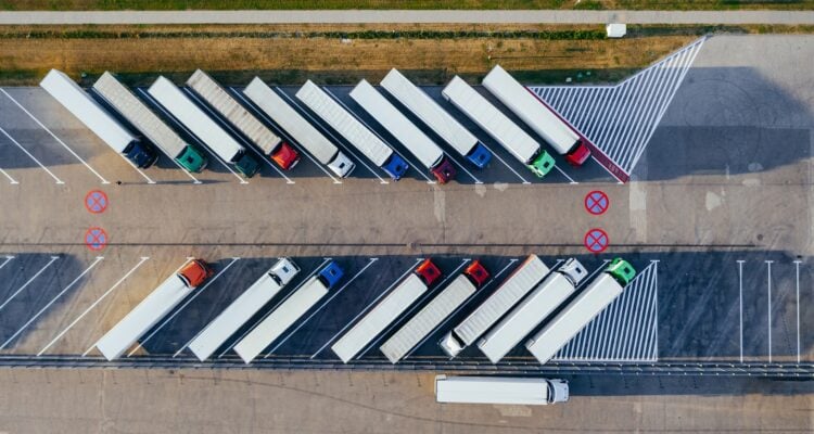 Arial view of parked lorries