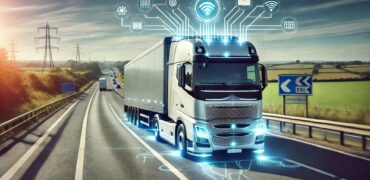 A generated image of a modern lorry equipped with AI technology