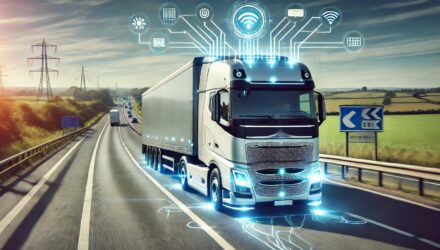 A generated image of a modern lorry equipped with AI technology