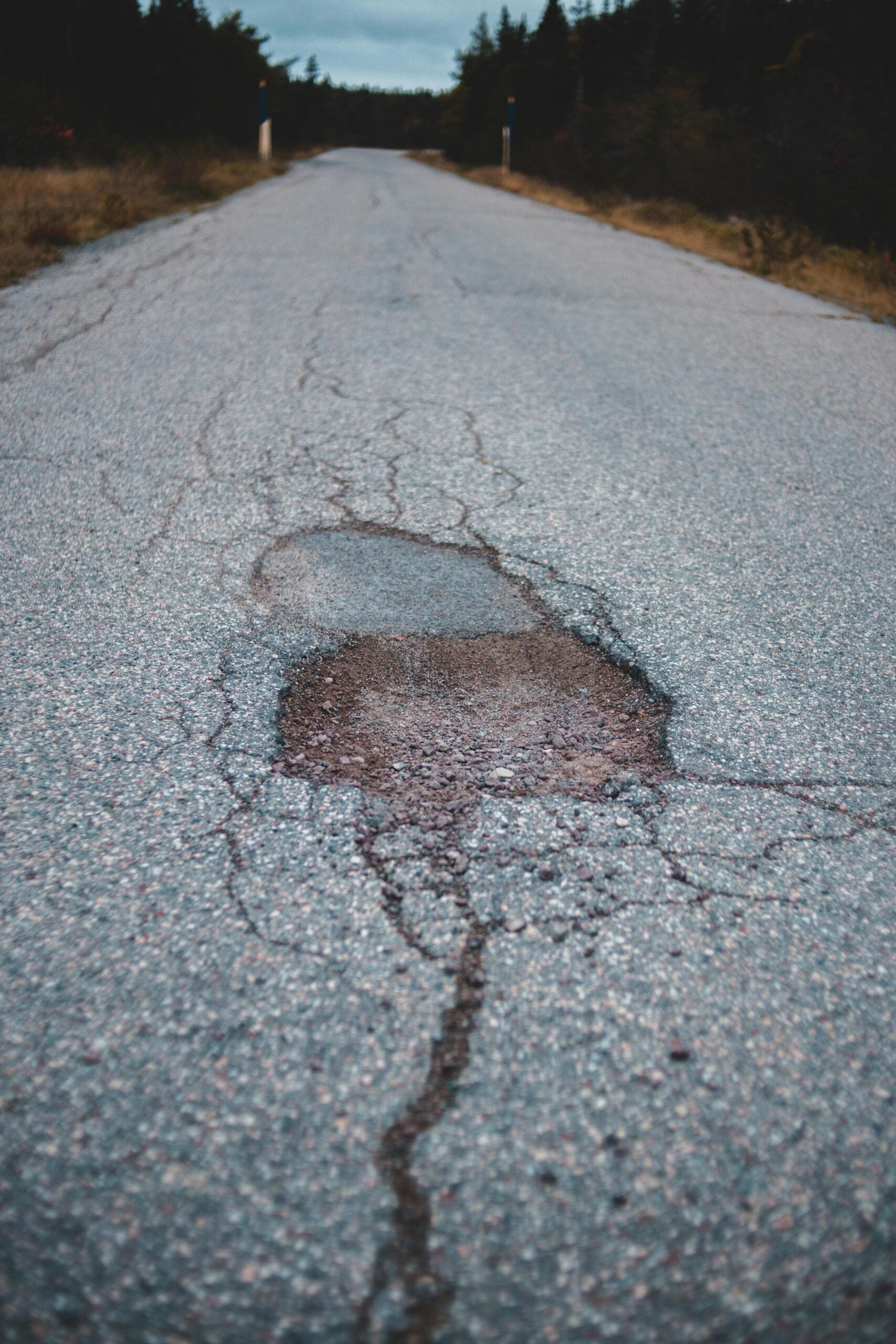 Pothole on a country road
