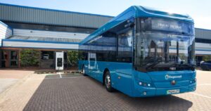 Stagecoach bus being charged from a Schneider Electric chargepoint
