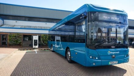 Stagecoach bus being charged from a Schneider Electric chargepoint