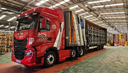 T&B Solutions truck being loaded in a warehouse