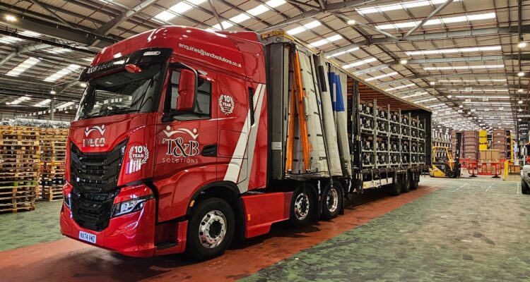 T&B Solutions truck being loaded in a warehouse