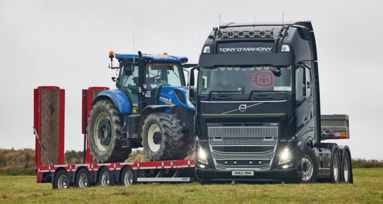 Volvo truck with a tractor on a low-loader