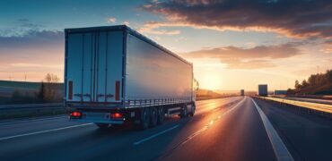 Truck on the road at sunset