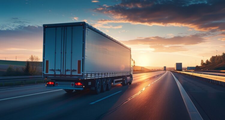 Truck on the road at sunset