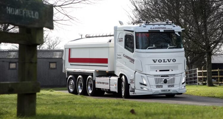 C J Hurford & Sons has taken delivery of the UK’s first Volvo FH Aero 8x4 Tridem tipper