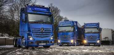Casterton’s new Mercedes-Benz Actros L 2558 lines up alongside the operator’s previous pair of Mercedes-Benz tractor units