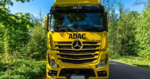 Yellow truck in the countryside