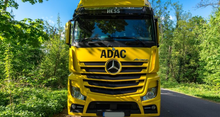 Yellow truck in the countryside