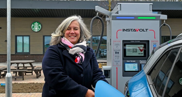 Secretary of State for Transport Heidi Alexander visits InstaVolt's new superhub EV car park.